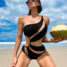 Color-Black-Bikinx Contrast Mesh One Shoulder One Piece Swimsuit-Fancey Boutique