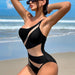 Color-Bikinx Contrast Mesh One Shoulder One Piece Swimsuit-Fancey Boutique