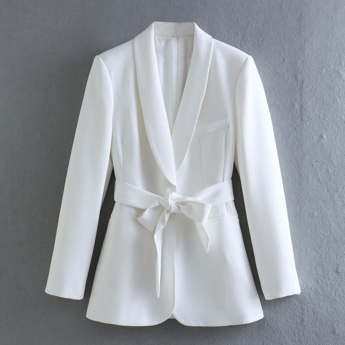 Color-White-Women Clothing French with Belt Casual Dress Blazer Set-Fancey Boutique