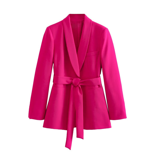 Color-Pink-Women Clothing French with Belt Casual Dress Blazer Set-Fancey Boutique