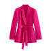 Color-Pink-Women Clothing French with Belt Casual Dress Blazer Set-Fancey Boutique