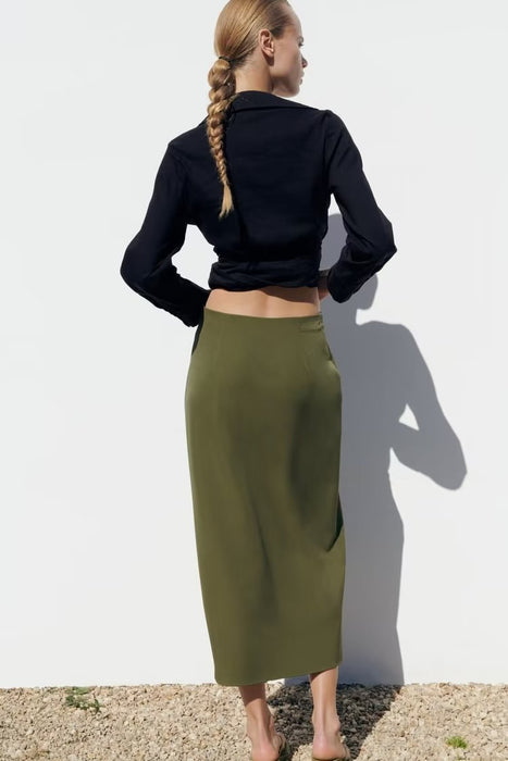 Color-Summer Wind Women Army Green Zipper Tooling Skirt-Fancey Boutique