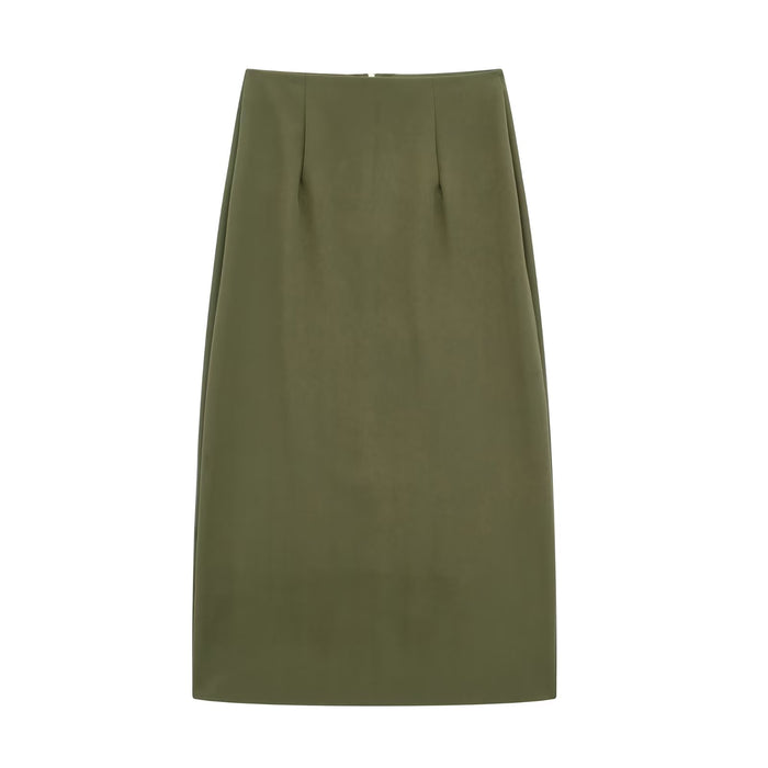 Color-Summer Wind Women Army Green Zipper Tooling Skirt-Fancey Boutique