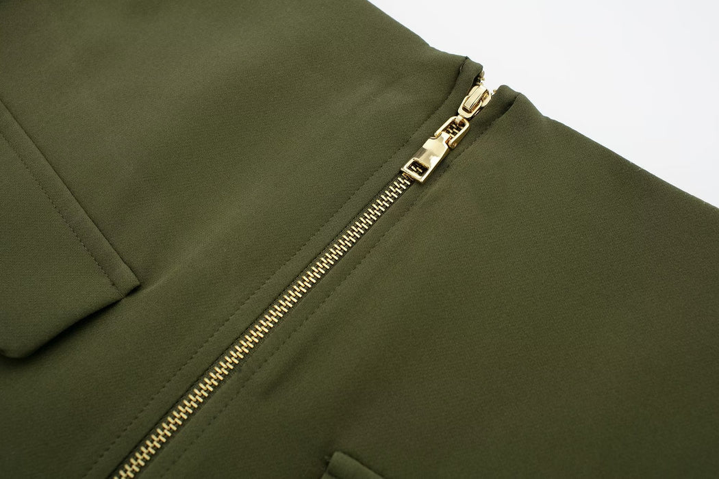 Color-Summer Wind Women Army Green Zipper Tooling Skirt-Fancey Boutique