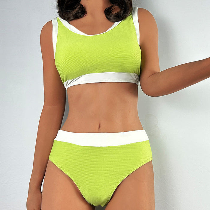 Color-Light Green-Women Sexy Split Solid Color Swimsuit Sexy Dew Swimsuit-Fancey Boutique