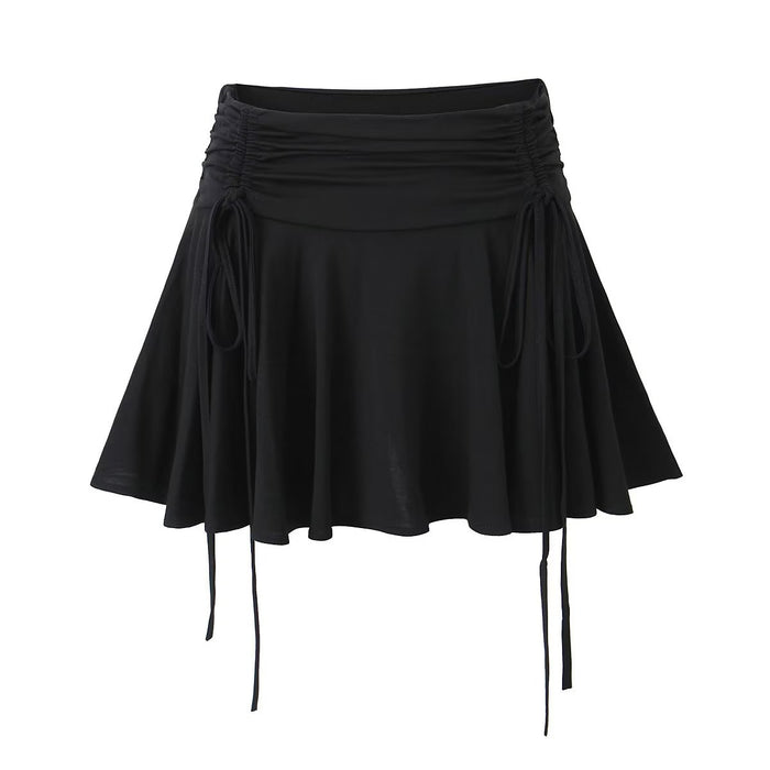 Color-Pure Sweet Spicy Lace up Side Skirt Niche Vitality Low Waist Pleated Skirt Women-Fancey Boutique