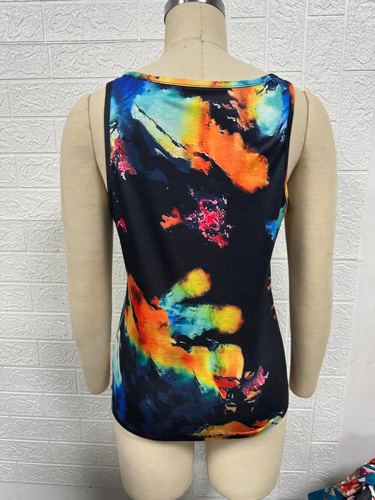 Color-Women's Clothing Summer Random Printing Painted V neck Open Vest Top Women-Fancey Boutique