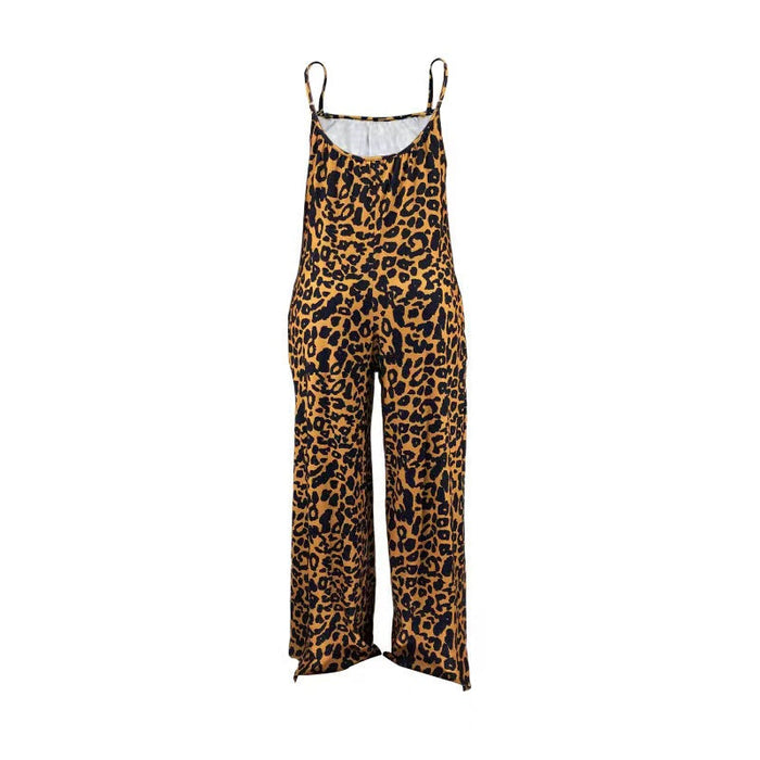 Color-Jumpsuit Summer Leopard Print Strap Casual Jumpsuit Women-Fancey Boutique