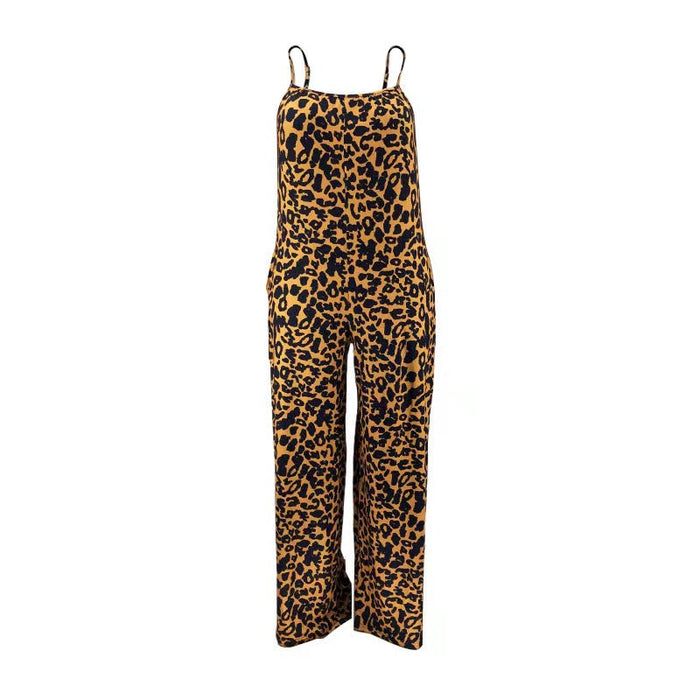 Color-Jumpsuit Summer Leopard Print Strap Casual Jumpsuit Women-Fancey Boutique