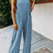 Color-Ladies Spring Summer Jumpsuit Cotton Wrinkle Loose Casual Double Patch Pocket Wide Leg Suspender Pants-Fancey Boutique