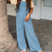 Color-Ladies Spring Summer Jumpsuit Cotton Wrinkle Loose Casual Double Patch Pocket Wide Leg Suspender Pants-Fancey Boutique