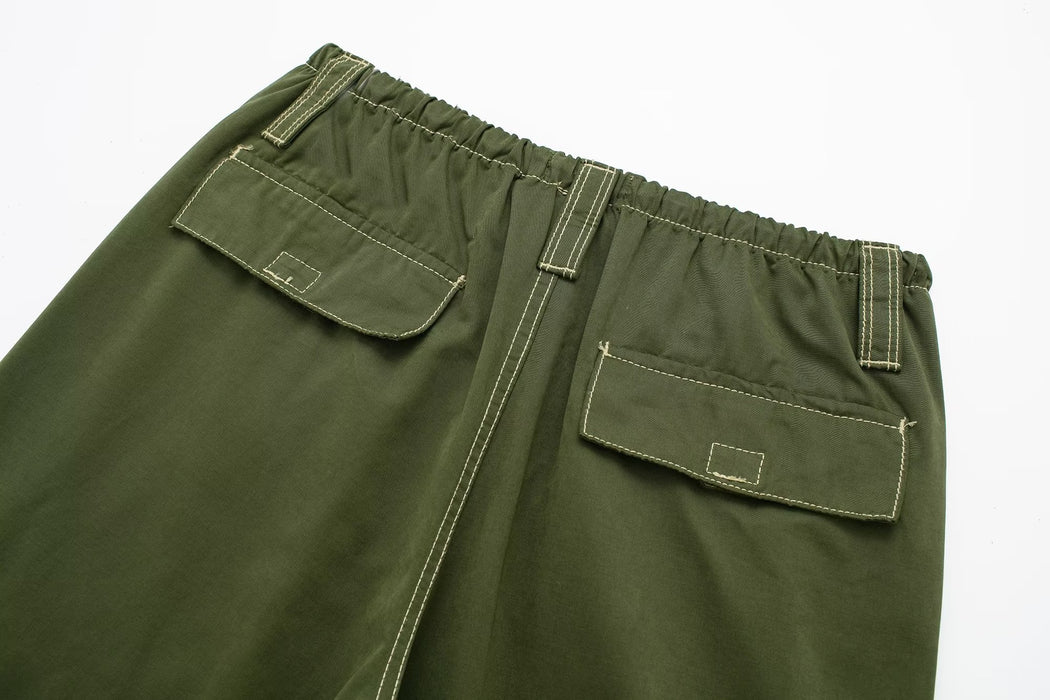 Color-Summer Casual Pants Pocket Middle Pants Women Clothing Straight Leg Pants-Fancey Boutique