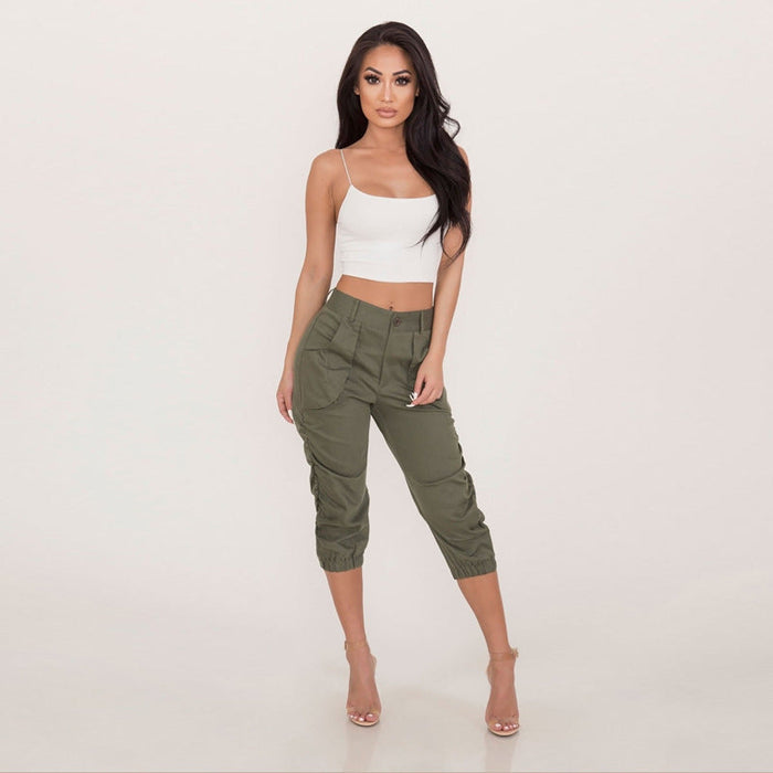 Color-Green-Women Clothing Casual Cropped Pants Workwear Harem Pants-Fancey Boutique