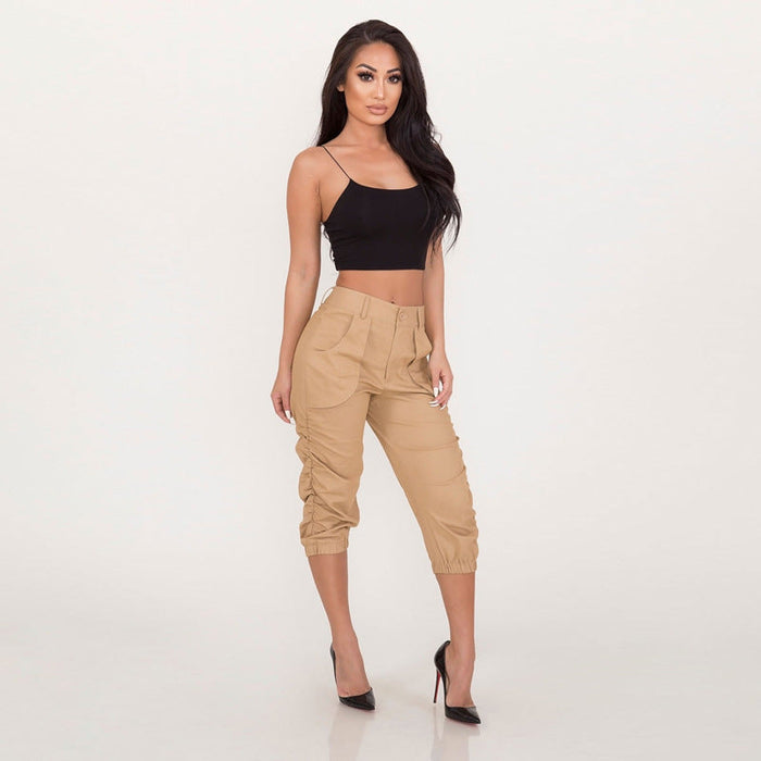 Color-Khaki-Women Clothing Casual Cropped Pants Workwear Harem Pants-Fancey Boutique