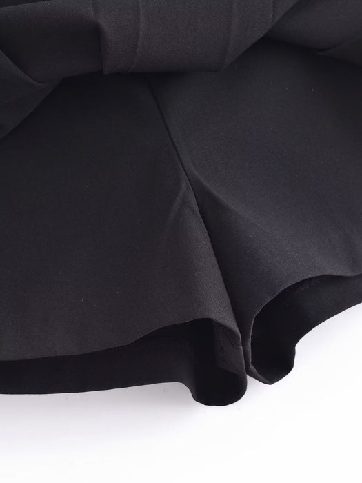 Color-Summer Wind Women Black Casual Wide Pleated Pantskirt-Fancey Boutique