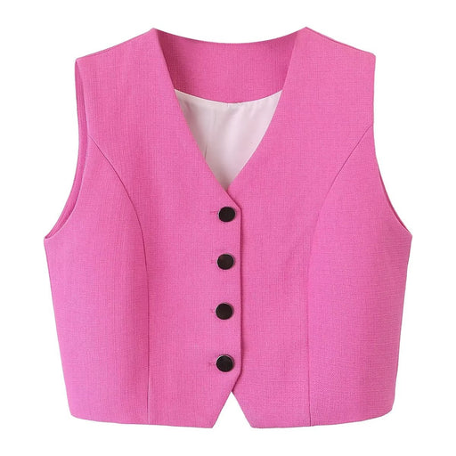 Color-Autumn Women Clothing Solid Color V Neck Vest Vest-Fancey Boutique