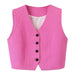 Color-Pink-Autumn Women Clothing Solid Color V Neck Vest Vest-Fancey Boutique