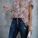 Color-Multi-Women Summer Short Sleeved Loose Zebra Print Shirt-Fancey Boutique