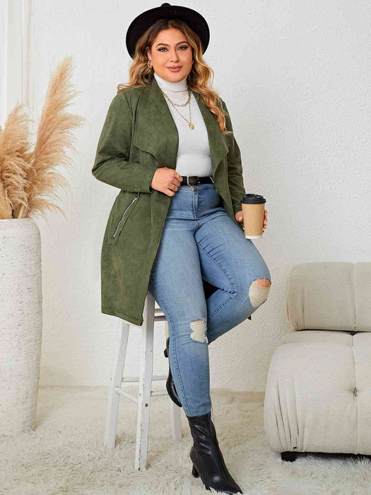 Color-Plus Size Tie Back Trench Coat-Fancey Boutique