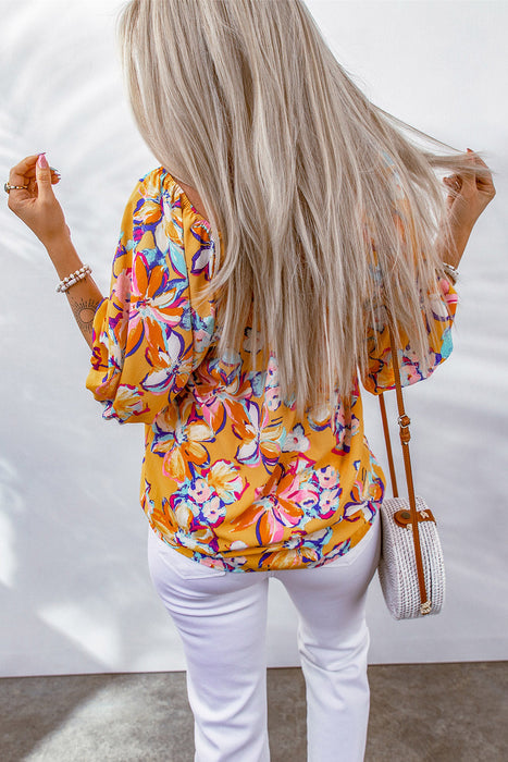 Color-Summer Printed Chiffon Shirt Women Casual Pullover round Neck Half Sleeve Top Women-Fancey Boutique