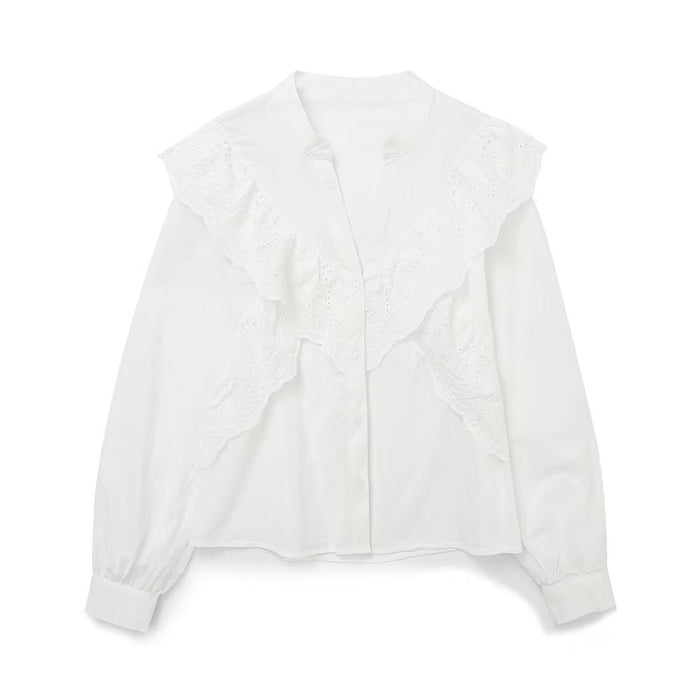 Color-Summer Women White Ruffled Laminated Decoration Shirt Top-Fancey Boutique