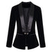 Color-Black-Autumn Winter Satin Green Fruit Collar Slim Velvet Blazer for Women-Fancey Boutique