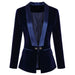 Color-royal blue-Autumn Winter Satin Green Fruit Collar Slim Velvet Blazer for Women-Fancey Boutique