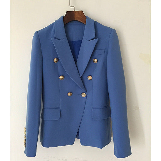 Color-Turquoise-Fashionable Elegant Double Row Lion Buckle Slim Fit Short Coat Lake Blue-Fancey Boutique