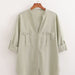 Color-Light Green-Spring Women Urban Casual Cotton Linen Pocket Long Sleeve Shirt-Fancey Boutique