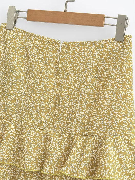 Color-Summer Pleated Skirt Ruffled Printed Dress Floral Skirt Women-Fancey Boutique