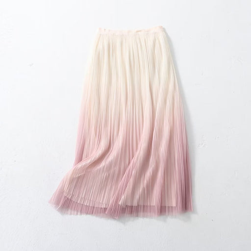 Color-Elegant Graceful Gradient Color Pleated Skirt Spring Summer Light Luxury High Waist A line Skirt-Fancey Boutique