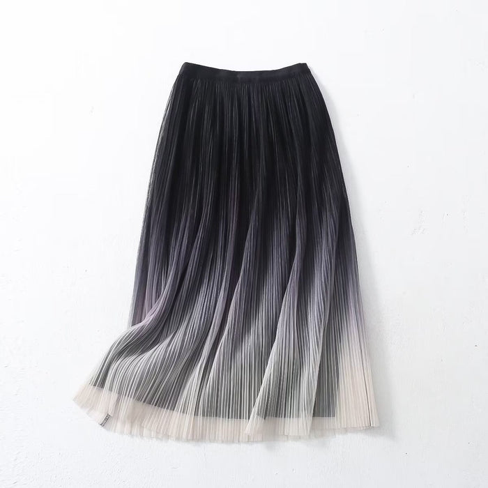 Color-Elegant Graceful Gradient Color Pleated Skirt Spring Summer Light Luxury High Waist A line Skirt-Fancey Boutique