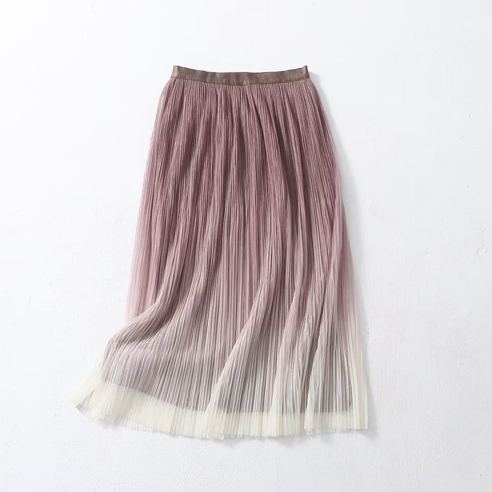 Color-Elegant Graceful Gradient Color Pleated Skirt Spring Summer Light Luxury High Waist A line Skirt-Fancey Boutique