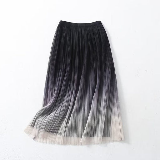 Color-Black-Elegant Graceful Gradient Color Pleated Skirt Spring Summer Light Luxury High Waist A line Skirt-Fancey Boutique