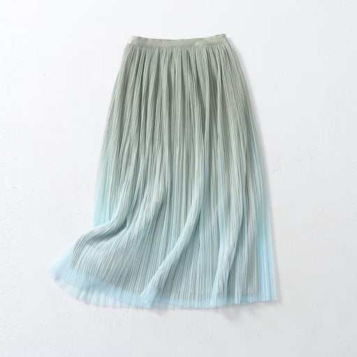 Color-Green-Elegant Graceful Gradient Color Pleated Skirt Spring Summer Light Luxury High Waist A line Skirt-Fancey Boutique