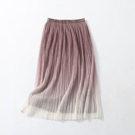 Color-Khaki-Elegant Graceful Gradient Color Pleated Skirt Spring Summer Light Luxury High Waist A line Skirt-Fancey Boutique