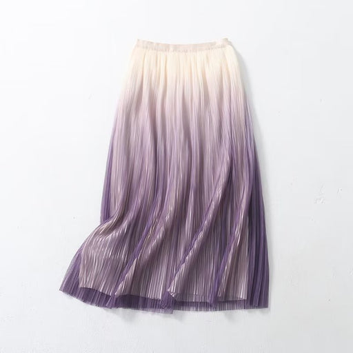 Color-Purple-Elegant Graceful Gradient Color Pleated Skirt Spring Summer Light Luxury High Waist A line Skirt-Fancey Boutique