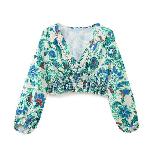 Color-Spring V neck Long Sleeve Shirt Elegant Women Clothing Trendy SlimFit CropTop-Fancey Boutique