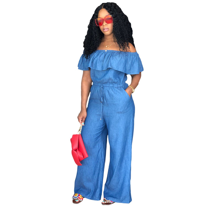 Color-M727 Boutique Word Collar Loose Denim Jumpsuit-Fancey Boutique