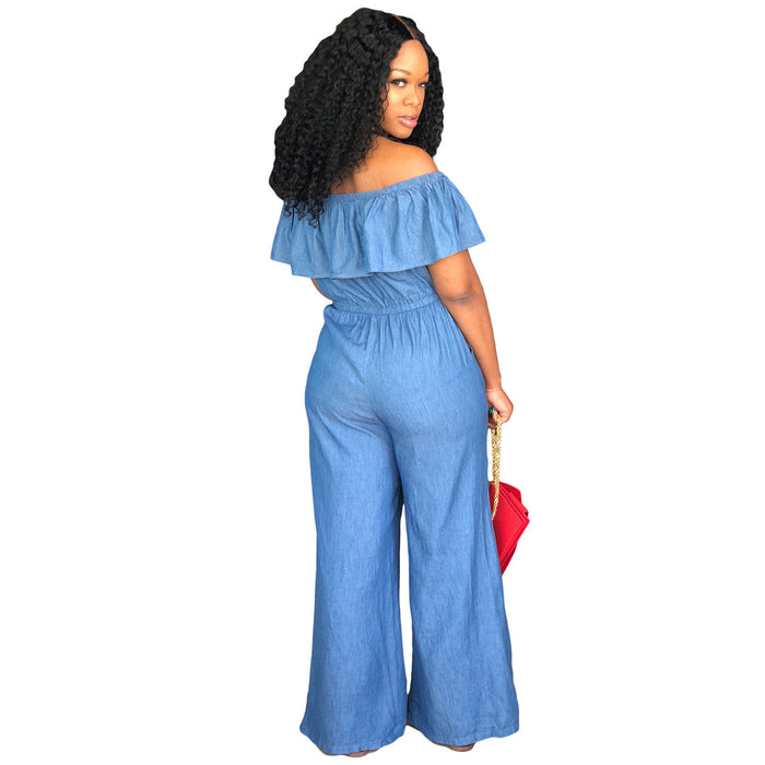 Color-M727 Boutique Word Collar Loose Denim Jumpsuit-Fancey Boutique