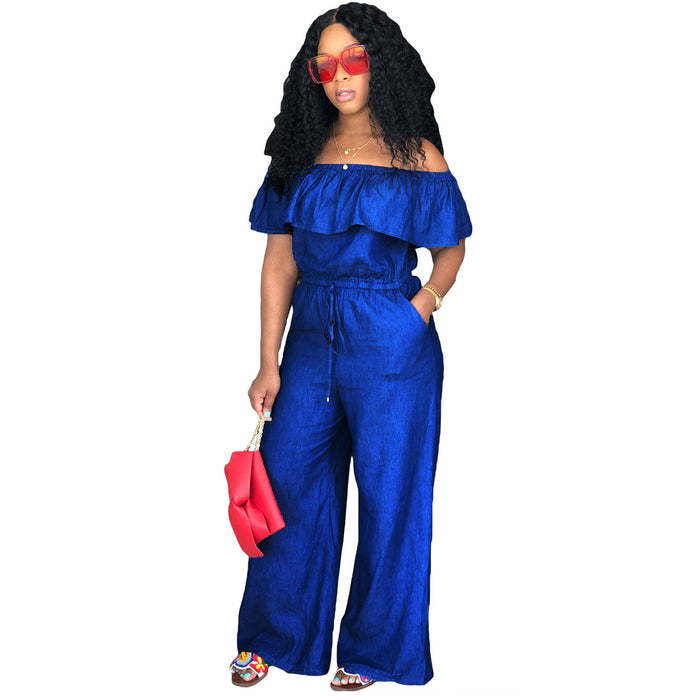 Color-M727 Boutique Word Collar Loose Denim Jumpsuit-Fancey Boutique