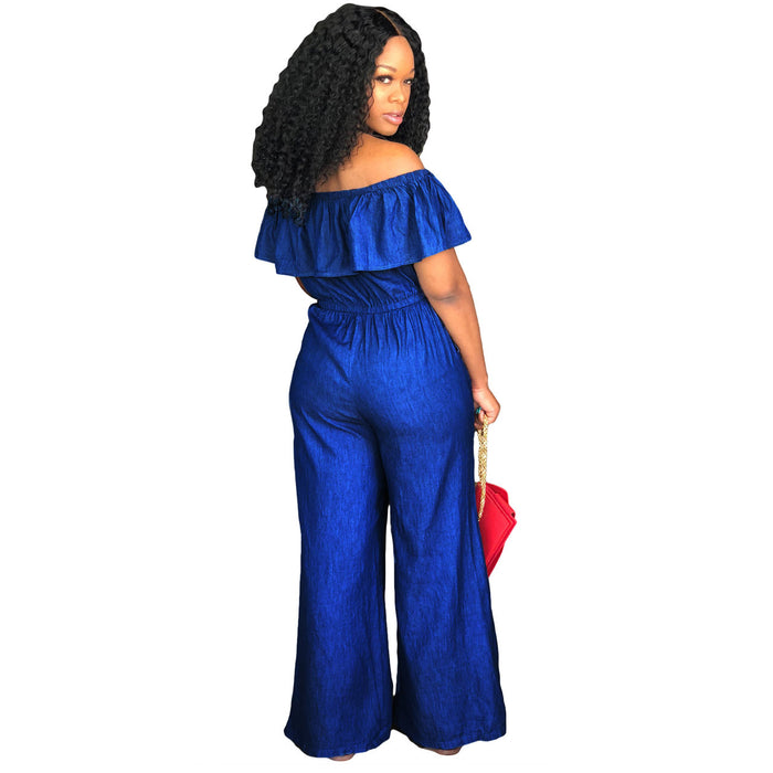 Color-M727 Boutique Word Collar Loose Denim Jumpsuit-Fancey Boutique