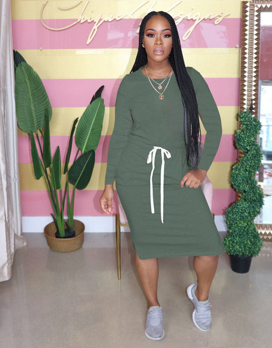 Color-Popular Classic Simple Casual Solid Color Long Sleeve Dress-Fancey Boutique