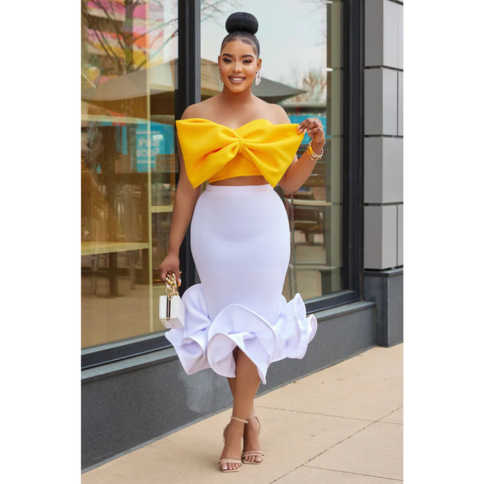 Color-Women Wear Sleeveless Tube Top Bow Hip Skirt Two Piece Set 3D Decoration-Fancey Boutique