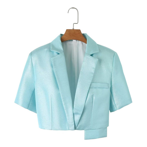 Color-Light Blue-Slim Turn down Collar Coat Elegant Women Clothing Office Solid Color Short-Fancey Boutique