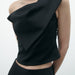 Color-Summer Irregular Asymmetric Short Top Black Oblique Shoulder Cropped Small Top Women-Fancey Boutique