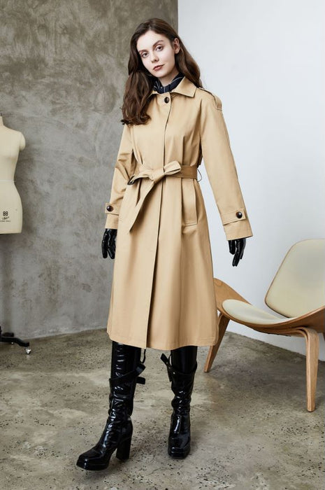 Color-Black-Element Single Breasted Khaki Trench Coat for Women Spring Autumn Casual Elegant British Trench Coat for Women-Fancey Boutique