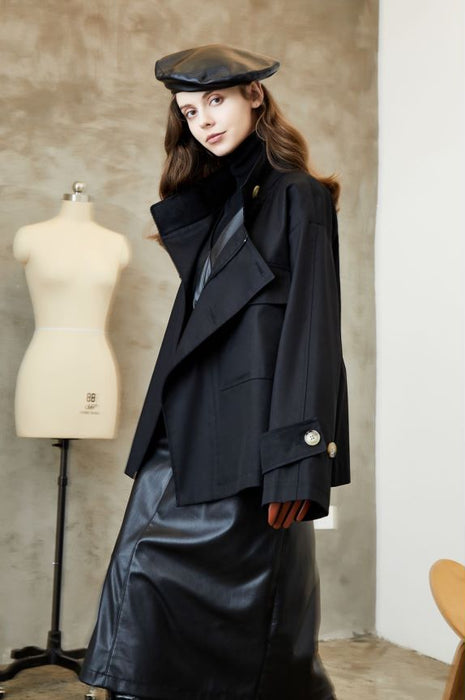 Color-Element Trench Coat for Women Spring Autumn Korean Profile Loose Cargo Small Coat-Fancey Boutique