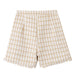 Color-Spring Loose Plaid Straight Leg Pants Sweet Fresh Women Pants Contrast Color Tassel Shorts-Fancey Boutique