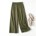 Color-Khaki Green-Summer Blend Pleated Wide Mop Trousers Wide Leg Pants Women-Fancey Boutique